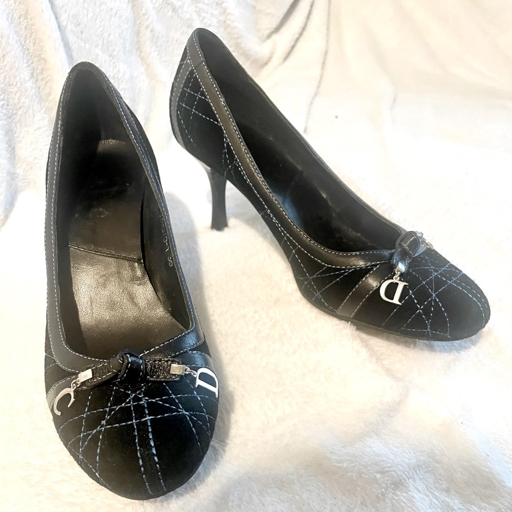Dior Black Cannage Stitched Bow Pumps